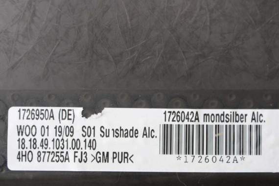 AUDI A8 ROLETA SZYBERDACHU 4H0877255A 4H0877255A 4H D4 FJ3 - srebrny księżycowy 4H0877255B osłona szyberdach Alcantara 4H0877255