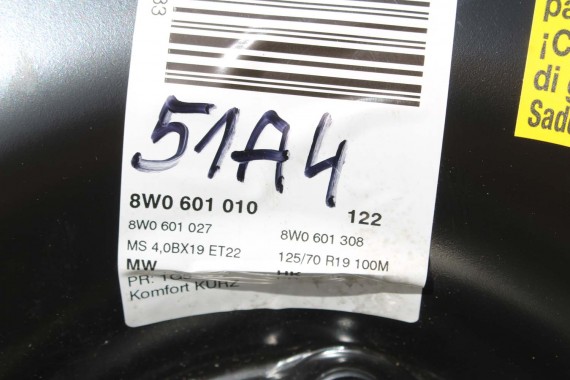 AUDI A4 A5 KOŁO DOJAZDOWE 19 DOJAZDÓWKA ZAPAS 8W0601027 4,00B*19H2 ET22 HANKOOK S300 125/70/19 100M 8W0601027C 8W B9 8W6 F5