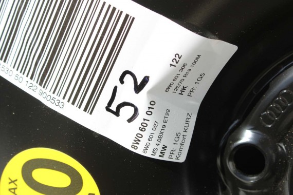 AUDI A4 A5 KOŁO DOJAZDOWE 19 DOJAZDÓWKA ZAPAS 8W0601027 4,00B*19H2 ET22 HANKOOK S300 125/70/19 100M 8W0601027C 8W B9 8W6 F5