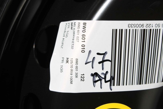AUDI A4 A5 KOŁO DOJAZDOWE 19 DOJAZDÓWKA ZAPAS 8W0601027 4,00B*19H2 ET22 HANKOOK S300 125/70/19 100M 8W0601027C 8W B9 8W6 F5
