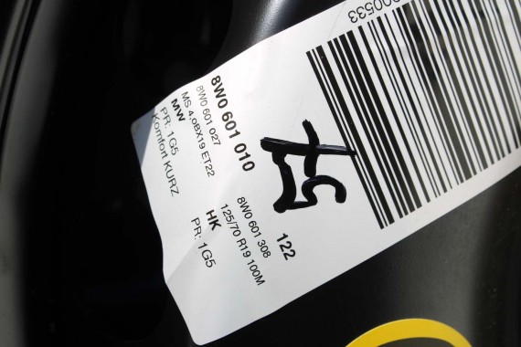 AUDI A4 A5 KOŁO DOJAZDOWE 19 DOJAZDÓWKA ZAPAS 8W0601027 4,00B*19H2 ET22 HANKOOK S300 125/70/19 100M 8W0601027C 8W B9 8W6 F5