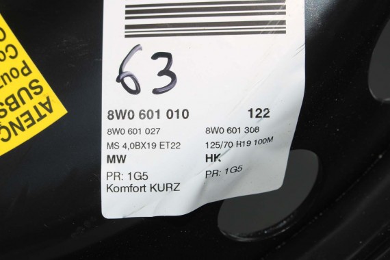AUDI A4 A5 KOŁO DOJAZDOWE 19 DOJAZDÓWKA ZAPAS 8W0601027 4,00B*19H2 ET22 HANKOOK S300 125/70/19 100M 8W0601027C 8W B9 8W6 F5