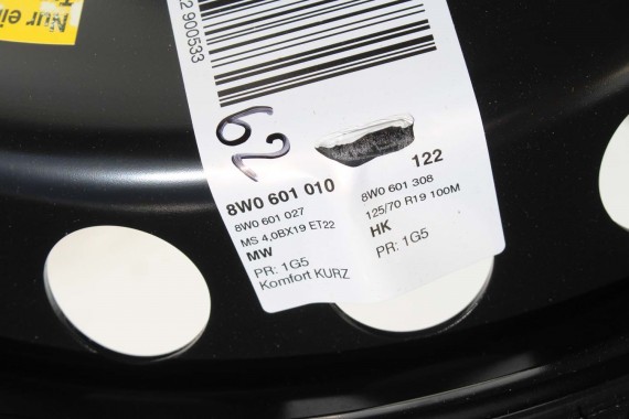 AUDI A4 A5 KOŁO DOJAZDOWE 19 DOJAZDÓWKA ZAPAS 8W0601027 4,00B*19H2 ET22 HANKOOK S300 125/70/19 100M 8W0601027C 8W B9 8W6 F5