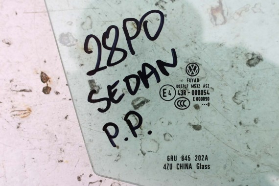 VW POLO SEDAN SZYBA DRZWI PRAWE 6RU845202A prawa przód przednia 6RU845202A rok 2010 AS2 drzwiowa 6R 6C 5J5 6RU845202C 6RU845202
