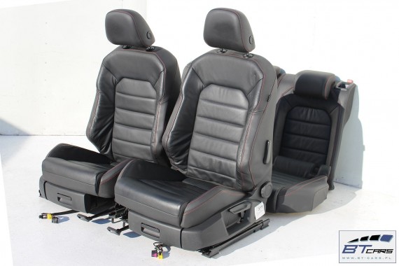 VW GOLF 7 VII GTi FOTELE KOMPLET FOTELI siedzeń siedzenia fotel tapicerka 5G 5G0 skóra czarny czerwony 5 drzwi 5G4 czerwona nić
