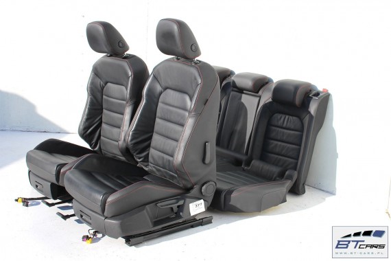 VW GOLF 7 VII GTi FOTELE KOMPLET FOTELI siedzeń siedzenia fotel tapicerka 5G 5G0 skóra czarny czerwony 5 drzwi 5G4 czerwona nić