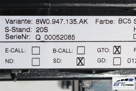 AUDI A4 LAMPKA PODSUFITKI + MODUŁ STEROWNIK BRAMY BC5 szary tytanowy 4M0907410A 8W0947135AK 8W0947135AK 4K0947135Q 4K0947135AQ
