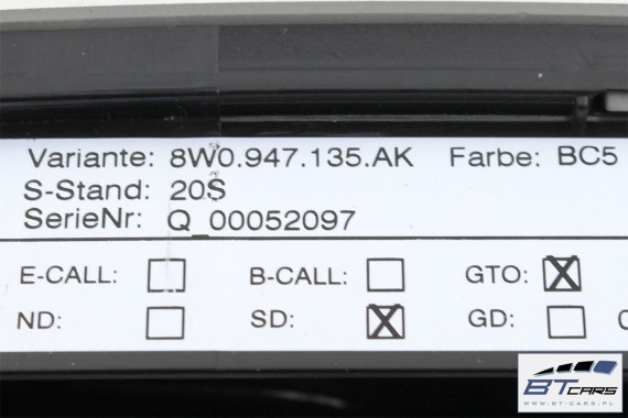 AUDI A4 LAMPKA PODSUFITKI + MODUŁ STEROWNIK BRAMY BC5 szary tytanowy 4M0907410A 8W0947135AK 8W 4K0947135Q 4K0947135AQ 4M0907410A