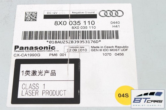 AUDI A1 A4 A5 A7 Q5 ZMIENIARKA PŁYT CD 8X0035110 8X0 035 110 8X0035110X Panasonic (6-płytowa) 8X0035110 8X0035110 8X0035110 8K