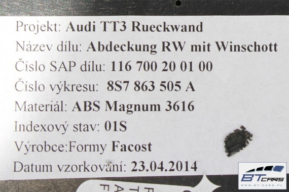 AUDI TT CABRIO OSŁONA TYLNEJ ŚCANY 8S7863475A 8S7863505A 8S7 863 475 A 8S7 863 505 A 8S 24A - czarny soul 8S7863475A 8S7863475C