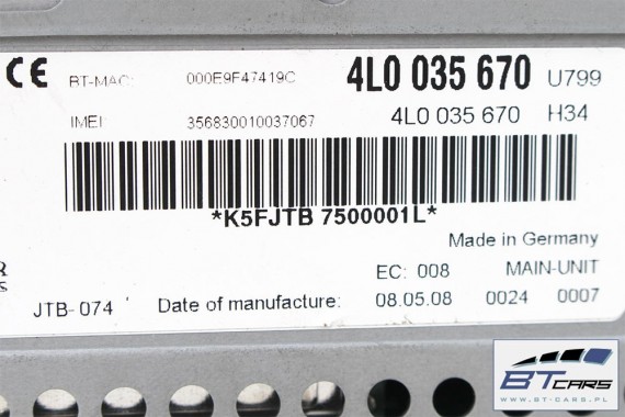 AUDI Q7 FL CZYTNIK MMI 4L0035670 4L0035670X 4L0035670F 4L0035670FX J0R035671M 3G SD SIM HIGH 4L0 035 670 4L 4L0035670 4L0035670