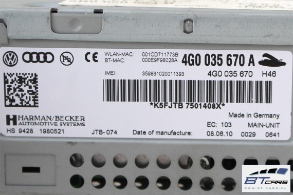 AUDI A7 ZESTAW MMI 3G+ MONITOR CZYTNIK PANEL 4G1919612C 4G0035670A 4G0919601G 4G10350670 wyświetlacz gałka touchpad sd navi sim