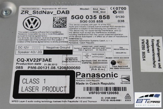 VW POLO GOLF 7 VII CZYTNIK MMI PANASONIC CD SD 5G0035858 5G0035858X 5G0 035 858 X Z SYSTEMEM NAWIAGACJI 5G 2013- MULTIMEDIA
