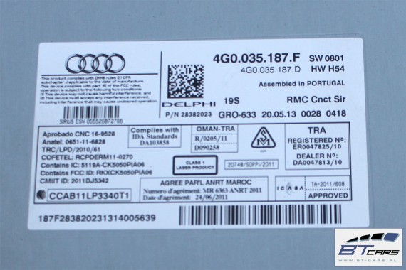 AUDI A7 ZESTAW MMI MONITOR + CZYTNIK + PANEL 4G0035187F 4G0035187D 4G1919601Q 4G1919610B wyświetlacz lcd 4G 4G0035187F 4G1035187