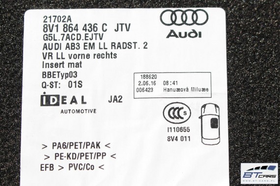 AUDI A3 SPORTBACK DYWANIKI PODŁOGI S-LINE 8V1863691 8V4864451C 8V4864452C 8V1864435C 8V1864436C 8V1864435 wycieraczki 8V1863691C