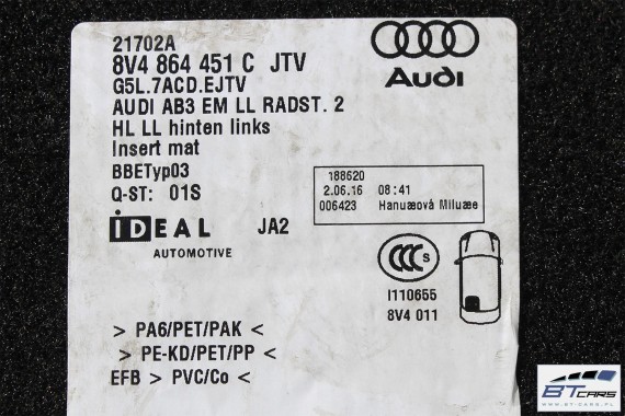 AUDI A3 SPORTBACK DYWANIKI PODŁOGI S-LINE 8V1863691 8V4864451C 8V4864452C 8V1864435C 8V1864436C 8V1864435 wycieraczki 8V1863691C