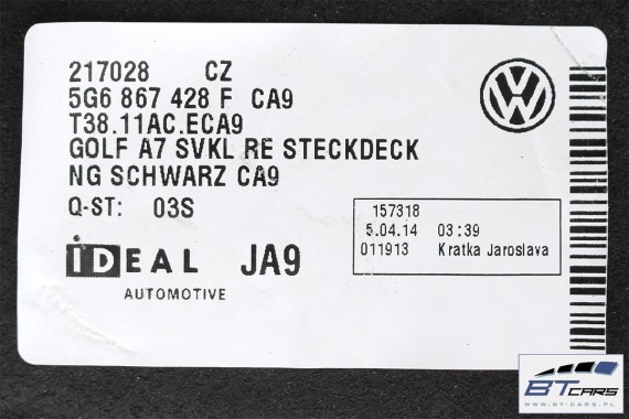VW GOLF 7 E-GOLF BOCZEK BAGAŻNIKA PRAWY 5G6867428F CA9 - czarny 5G6 867 428 F  5G6867428F 5G6867428C 5G6867428D 5G6867428F