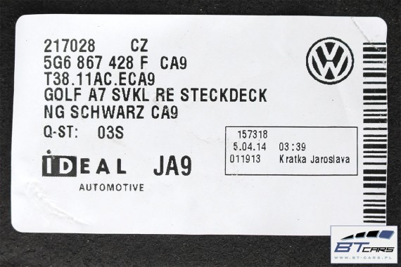 VW GOLF 7 E-GOLF BOCZEK BAGAŻNIKA PRAWY 5G6867428F CA9 - czarny 5G6 867 428 F