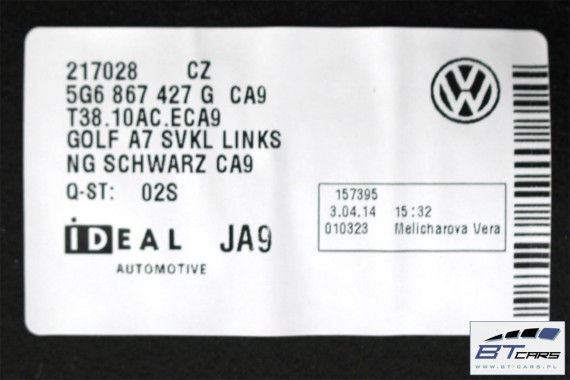 VW GOLF 7 E-GOLF BOCZEK BAGAŻNIKA LEWY 5G6867427G 5G6 867 427 G 5G