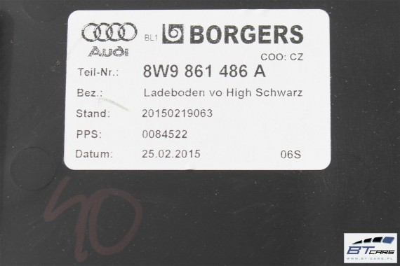 AUDI A4 KOMBI ALLROAD SCHOWEK BAGAŻNIKA 8W9861486A 8W9 861 486 A 8W B9 2015- SCHOWKI PODŁOGA WYPEŁNIENIE tył