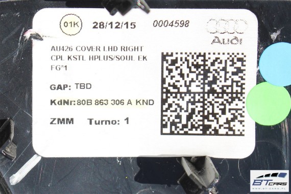 AUDI Q5 WYKOŃCZENIE TUNELU 80B863305A 80B863306A 80B863306A ŚRODKOWEGO TAPICERKA KND czarny 80A FY S-LINE 80B863305C 80B863306C