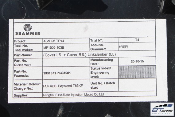 AUDI Q5 WYKOŃCZENIE TUNELU 80B863305A 80B863306A 80B863306A ŚRODKOWEGO TAPICERKA KND czarny 80A FY S-LINE 80B863305C 80B863306C