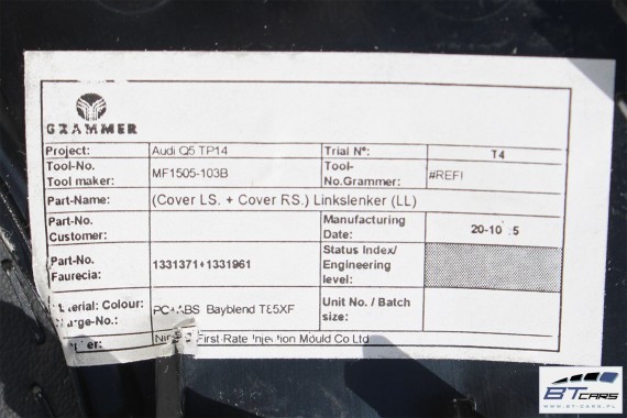 AUDI Q5 WYKOŃCZENIE TUNELU 80B863305A 80B863306A 80B863306A ŚRODKOWEGO TAPICERKA KND czarny 80A FY S-LINE 80B863305C 80B863306C