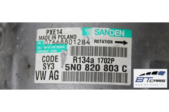 VW AUDI SEAT SKODA POMPA KLIMY 5N0820803A 5N0820803 SPRĘZARKA KOMPRESOR KLIMATYZACJI 5N0820803C 5N0820803H 5K0820803 2.0 TDi