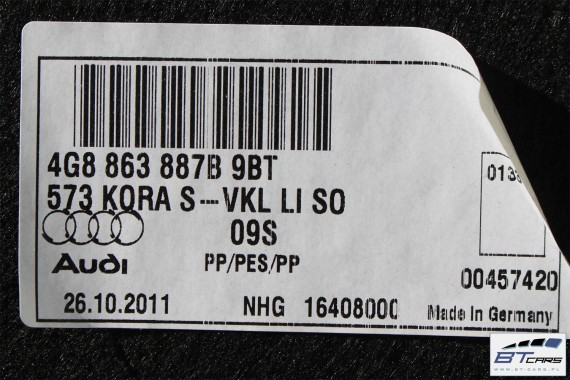 AUDI A7 BOCZEK + DYWAN BAGAŻNIKA 4G8863887B 4G8863888B 4G8863471 4G8863463A 4G boczki bagażnik tapicerka 4G8863887B 4G8863888B