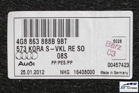 AUDI A7 BOCZEK + DYWAN BAGAŻNIKA 4G8863887B 4G8863888B 4G8863471 4G8863463A 4G boczki bagażnik tapicerka 4G8863887B 4G8863888B