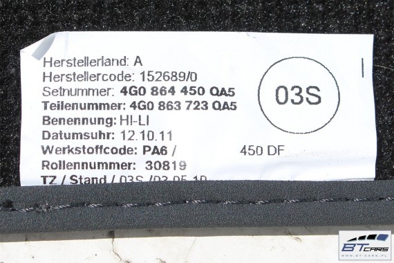 AUDI A6 A7 FL DYWANIKI PODŁOGI 4G1863691 4G0864450 wycieraczki 4G0864450 4G1 863 691 QA5 czarny 4G1863691 4G0864450 4G1863691