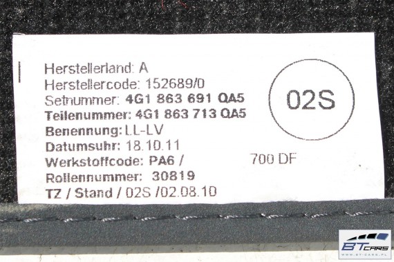 AUDI A6 A7 FL DYWANIKI PODŁOGI 4G1863691 4G0864450 wycieraczki 4G0864450 4G1 863 691 QA5 czarny 4G1863691 4G0864450 4G1863691