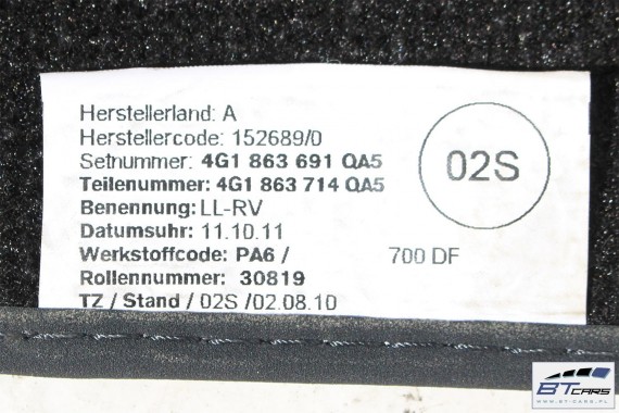 AUDI A6 A7 FL DYWANIKI PODŁOGI 4G1863691 4G0864450 wycieraczki 4G0864450 4G1 863 691 QA5 czarny 4G1863691 4G0864450 4G1863691