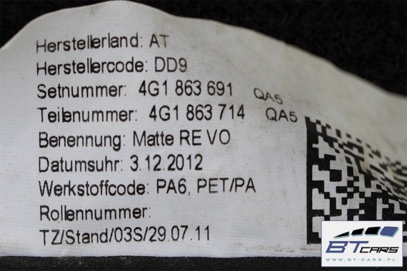 AUDI A6 A7 FL DYWANIKI PODŁOGI 4G1863691 4G0864450 wycieraczki 4G0864450 4G1 863 691 QA5 czarny 4G1863691 4G0864450 4G1863691