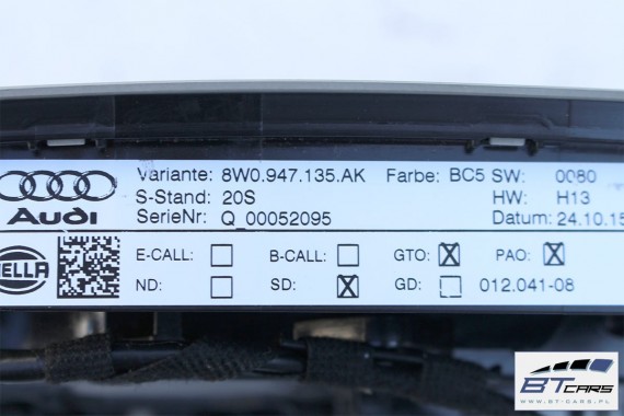 AUDI A4 OŚWIETLENIE LAMPKA PODSUFITKI 8W0947135AK 8W0 947 135 8W0947135AK BC5 szary tytanowy 8W0947135AK 4K0947135Q 4K0947135AQ