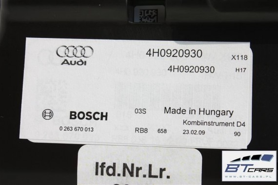 AUDI A8 ZEGARY LICZNIKI BENZYNA 4H0920930 4H0 920 930 E ZEGAR 4H0920930E 4H0920930EX ZESTAW WSKAŹNIKÓW 4H 4H0920930 4H0920930E