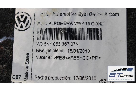 VW TIGUAN DYWAN WYKŁADZINA PODŁOGI 5N1863367A 5N1863367A Kolor 07N - czarny 5N1 863 367 A 5N1863367A 5N1863367 5N1863367A 5N