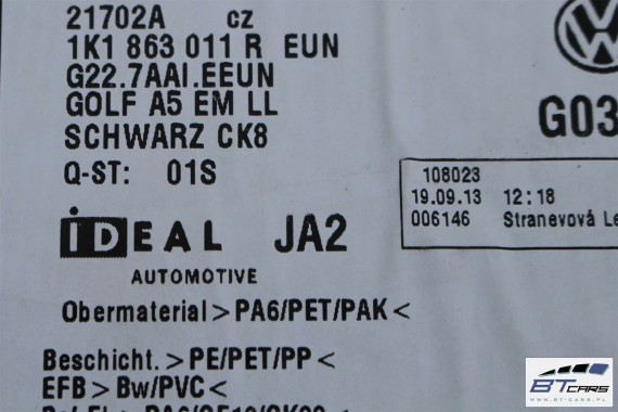 VW GOLF 5 6 JETTA DYWANIKI WYCIERACZKI PODŁOGI 1K1863011R 1K1863011B 1K1863011K 1K1 863 011 K 1K1863011B 1K1863011D 1K1863011M