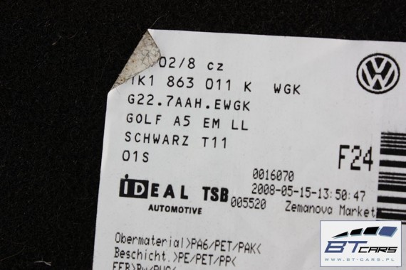 VW GOLF 5 6 JETTA DYWANIKI WYCIERACZKI PODŁOGI 1K1863011R 1K1863011B 1K1863011K 1K1 863 011 K 1K1863011B 1K1863011D 1K1863011M