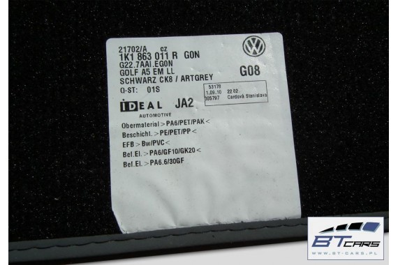 VW GOLF 5 6 JETTA DYWANIKI WYCIERACZKI PODŁOGI 1K1863011R 1K1863011B 1K1863011K 1K1 863 011 K 1K1863011B 1K1863011D 1K1863011M