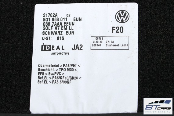 VW GOLF 7 VII DYWANIKI WYCIERACZKI PODŁOGI 5G1863011 Kolor: EUN - czarny 5G1 863 011  5G