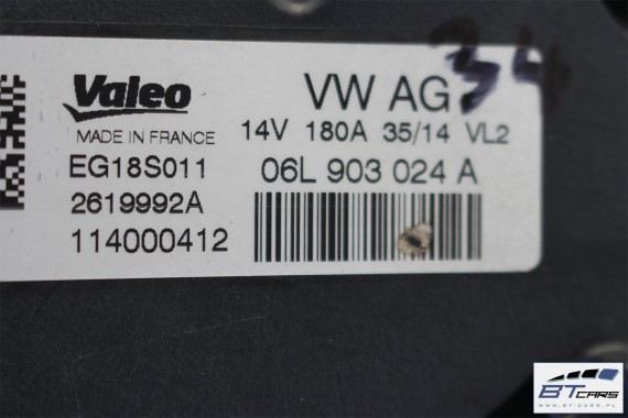 VW AUDI ALTERNATOR 06L903024A 06L903024F producent VALEO 06L 903 024 A 0 06L 903 024 F 14V 180A 2.0 TFSi 06L903024A 06L903024F