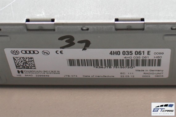 AUDI A8 TUNER RADIOWY RADIO UNIT 4H0035061E 4H0035061EX ANALOGOWO CYFROWY RADIA producent Harman / Becker 4H0035061E 4H0035061