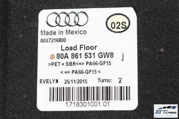 AUDI Q5 WYKŁADZINA DYWAN BAGAŻNIKA 80A861531 80A 861 531 GW8 czarny 80A861531B 80A 861 531 2017-