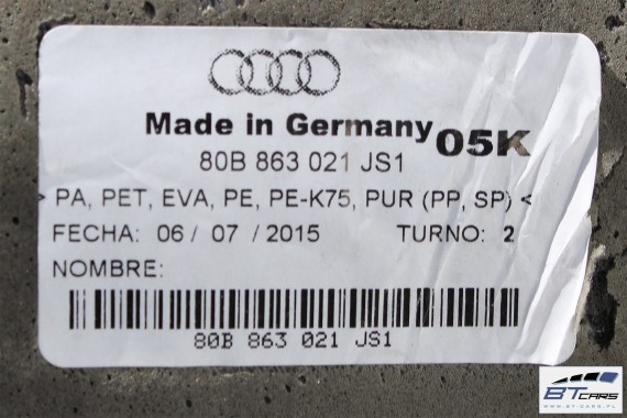 AUDI Q5 WYKŁADZINA DYWAN PODŁOGI 80B863021 80B863021 80B863021D 80B863021K 80B863021M 80B863021P 80B863021 80B863021AL JS1 szary