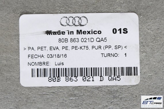 AUDI Q5 WYKŁADZINA DYWAN PODŁOGI 80B863021D 80B863021 80B863021 80B863021K 80B863021M 80B863021P 80B863021 80B863021R QA5 czarny