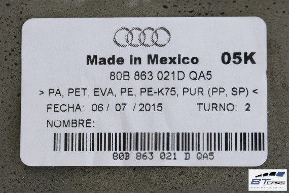 AUDI Q5 WYKŁADZINA DYWAN PODŁOGI 80B863021D 80B863021 80B863021 80B863021K 80B863021M 80B863021P 80B863021 80B863021R QA5 czarny