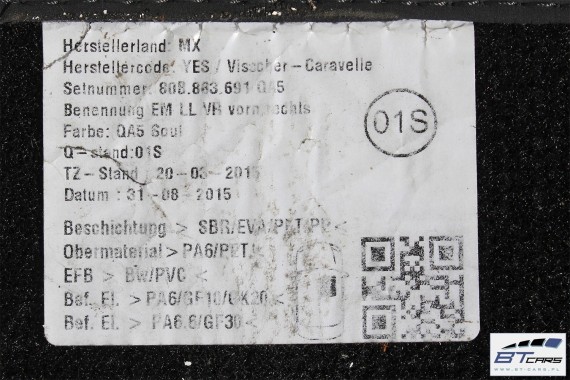 AUDI Q5 DYWANIKI PODŁOGI 80B863691 80A864450 Kolor: 'QA5' - czarny wycieraczki 80B 863 691 80A FY 80B863691 80B863691A 80B863691