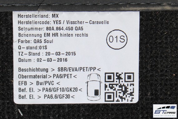 AUDI Q5 DYWANIKI PODŁOGI 80B863691 80A864450 Kolor: 'QA5' - czarny wycieraczki 80B 863 691 80A FY 80B863691 80B863691A 80B863691