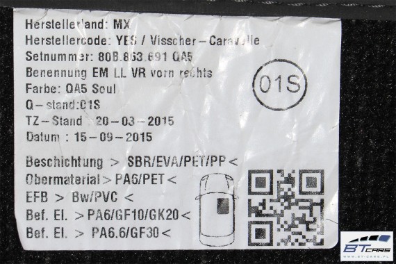AUDI Q5 DYWANIKI PODŁOGI 80B863691 80A864450 Kolor: 'QA5' - czarny wycieraczki 80B 863 691 80A FY 80B863691 80B863691A 80B863691